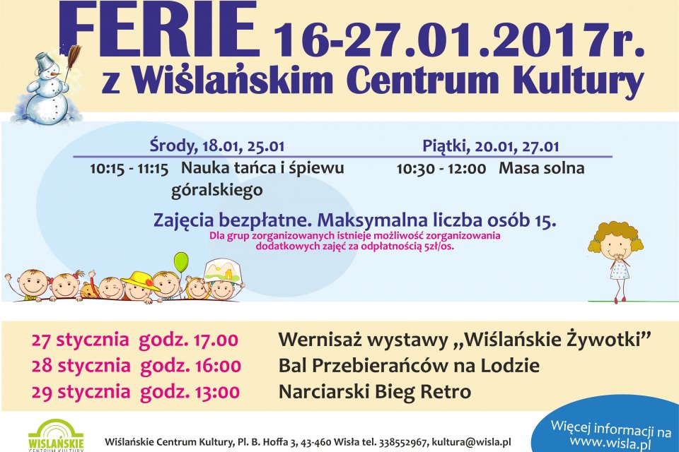 Plakat promujący ferie z Wiślańskim Centrum Kultury